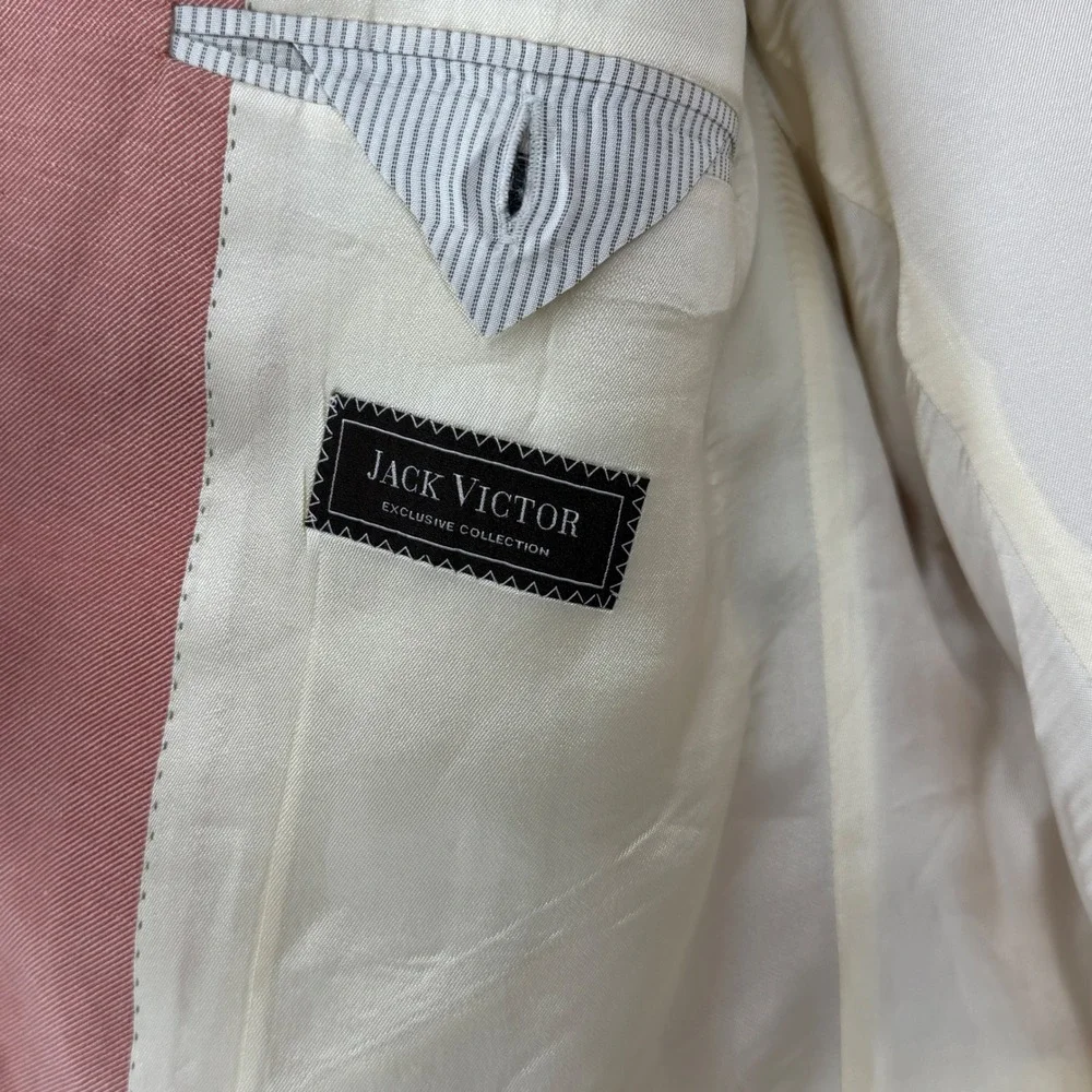 Jack Victor Exclusive Collection Pink Linen Silk Blazer Sport Coat Mens 43R